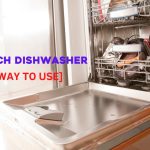 a dishwasher door open inside kitchen shows utensils inside and both headings on the left USING BOSCH DISHWASHER EASY WAY TO USE