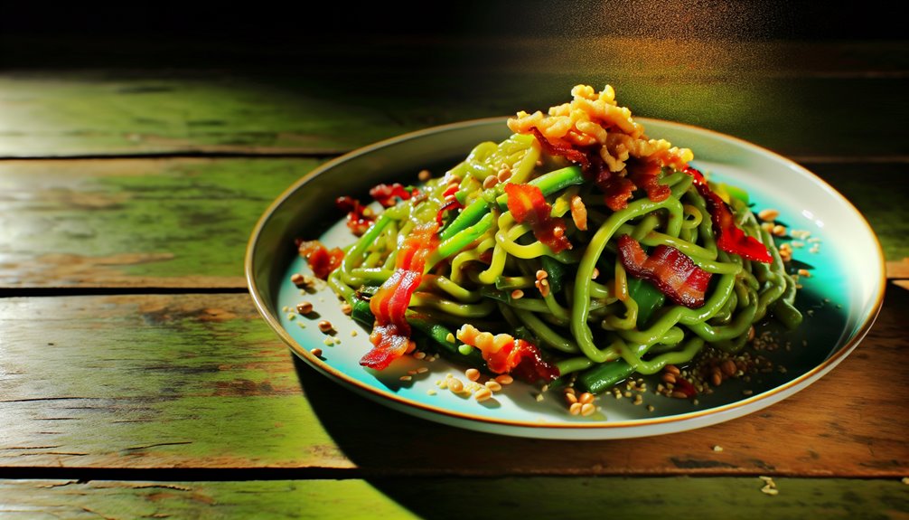 bacon infused mung bean noodles