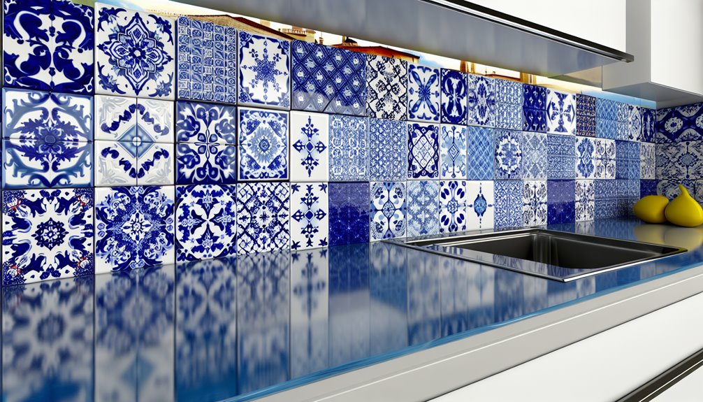 blue and white tiles
